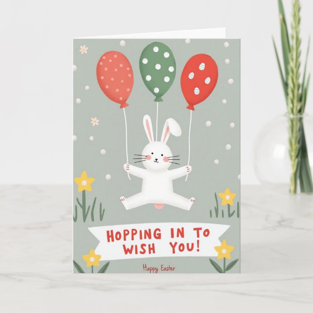 Carte de ballon lapin à pois (Devant)