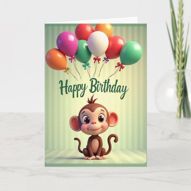 Carte de ballon singe joyeux (Devant)