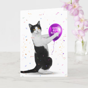 Carte de ballon Tuxedo Cat 85e anniversaire