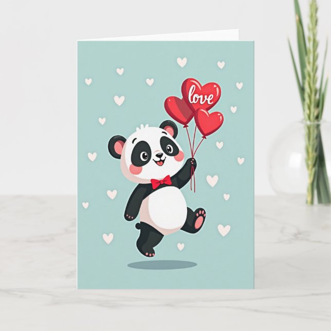 Carte de Ballons d'Amour de Panda Mignon (Devant)