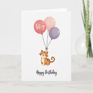 Carte de Ballons d'Anniversaire de Chat Mignon