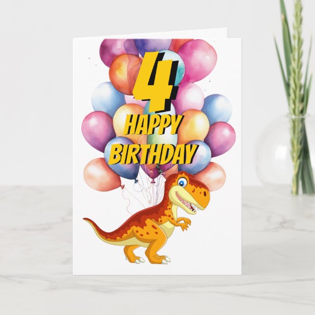 Carte de ballons d'anniversaire Dinosaur T Rex Gol (Devant)