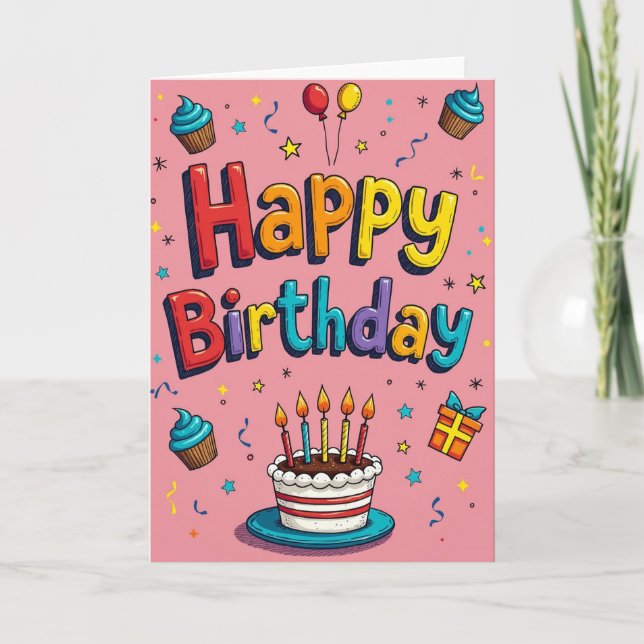 Carte de Ballons d'Anniversaire Lumineux (Devant)