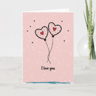 Carte de Ballons en Forme de Cœur Rose Je T'Aime
