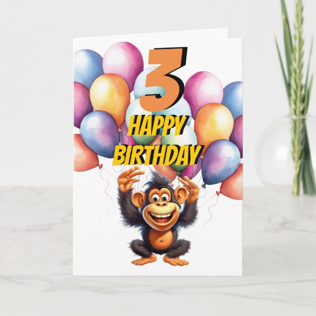 Carte de ballons pour singe 3e anniversaire (Devant)