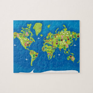 Carte de bande dessinée du puzzle du monde