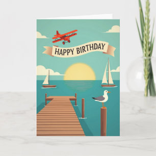 Carte de bannière d'anniversaire côtière