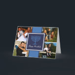Carte de bannière de Hanoukka Menorah<br><div class="desc">Carte de bannière de Hanoukka Menorah. Une bannière bleue riche avec un centre de menorah de Hanoukka ajoute le style à votre carte de voeux de vacances. Choisissez juste quatre photos personnelles pour écarter l'acclamation de vacances et le puits souhaite à chacun sur votre liste.</div>