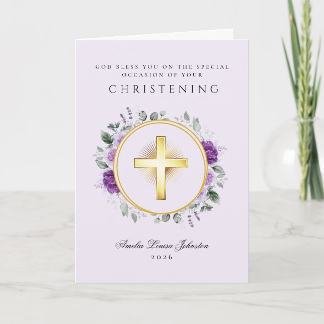 Carte de baptême Dieu bénisse Lilac (Devant)