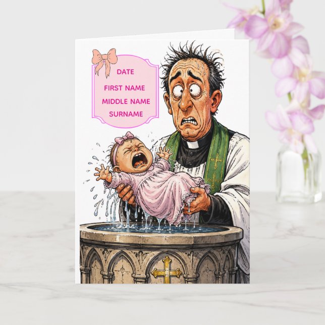 Carte de baptême drôle – Bébé fille qui pleure (Orchidée)