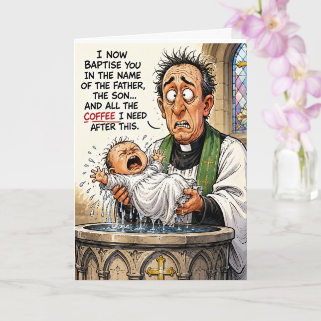 Carte de baptême drôle – Bébé qui pleure  (Orchidée)
