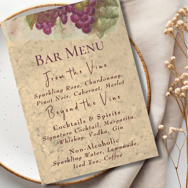 Carte de Bar de Vignoble Élégant Rustique | Pays d (Créateur téléchargé)