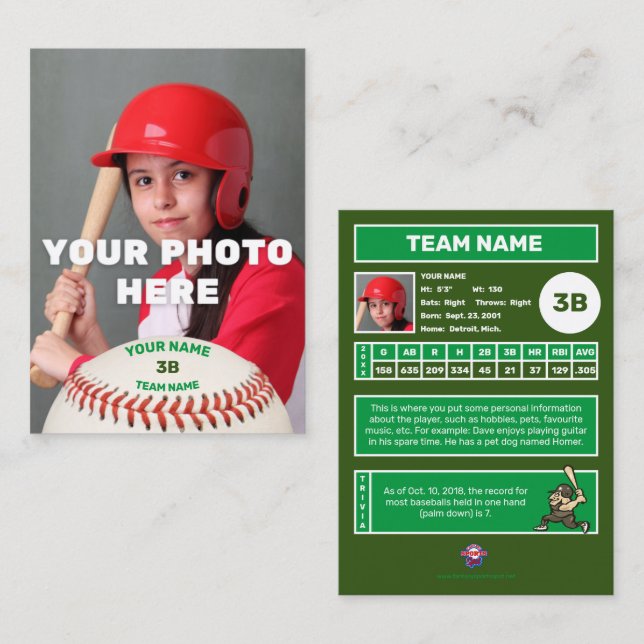 Carte de baseball Green Back - Statistiques person (Devant / Derrière)