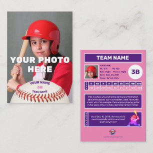 Carte de baseball Pink Back - Statistiques personn