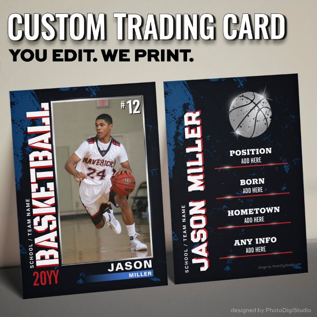 Carte de basket-ball, carte de basket-ball (Custom Basketball Trading Card, US Blue Red Player Calling Card)