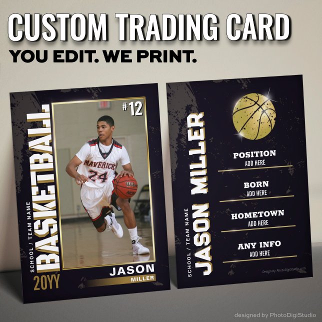 Carte de basket-ball, carte de basket-ball (Custom Basketball Trading Card, Baller Gold Player Calling Card)