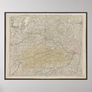 Carte de Bavière, Affiche d'Allemagne, Carte Histo