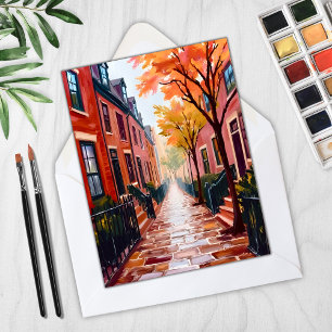 Carte de Beacon Hill en aquarelle d'automne à Bost