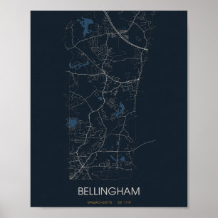 Carte de Bellingham Massachusetts Poster (Nuit)