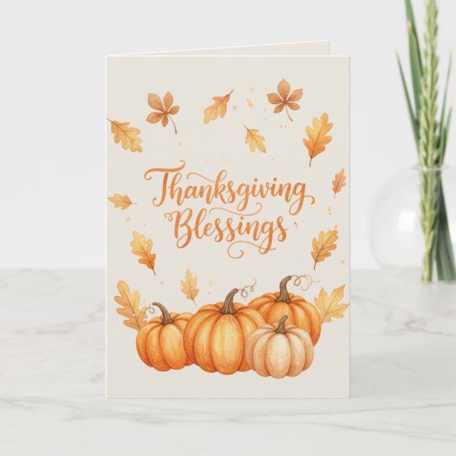 Carte de bénédictions de Thanksgiving – Aquarelle  (Devant)