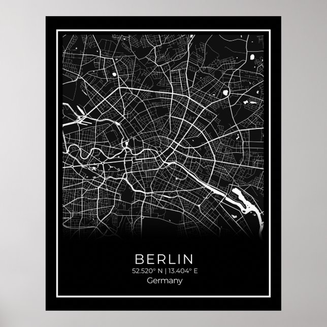 Carte de Berlin - Berlin Carte noire Poster (Devant)