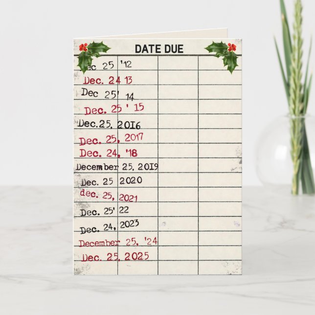 Carte de bibliothèque ancienne Noël 2025 (Devant)