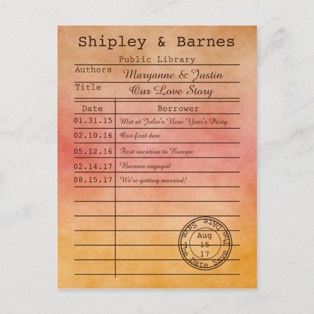 Carte de bibliothèque dorée orange vintage Sauvega (Devant)