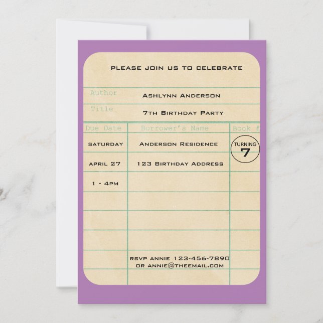 Carte de bibliothèque pourpre Anniversaire (Devant)
