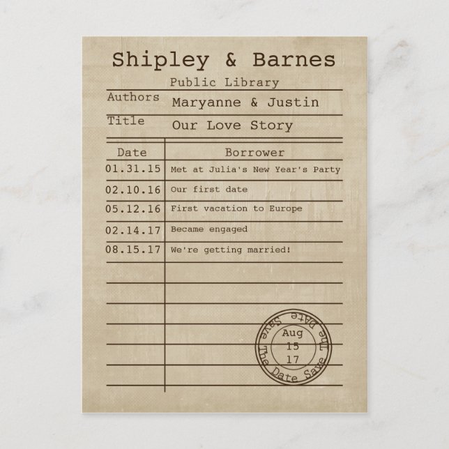 Carte de bibliothèque vintage à l'ancienne pour sa (Devant)