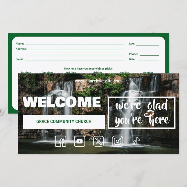 Carte de bienvenue de l'église Living Waters (Devant / Derrière)
