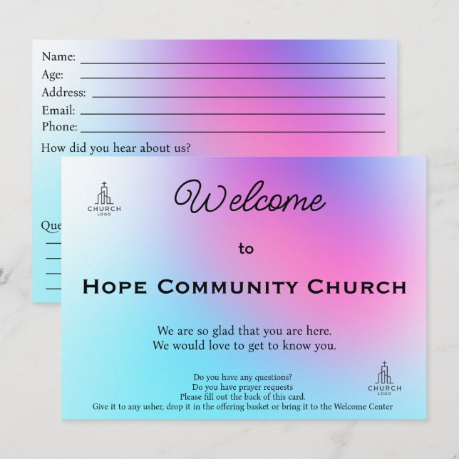 Carte de bienvenue de l'église Vibrant Grace (Devant / Derrière)