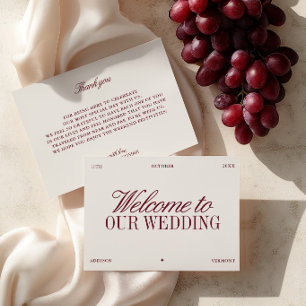 Carte de bienvenue de mariage élégante bordeaux et