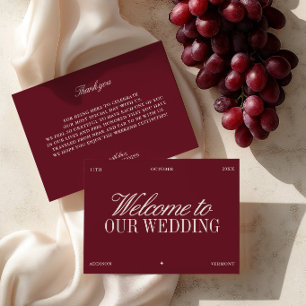 Carte de bienvenue de mariage élégante bordeaux et