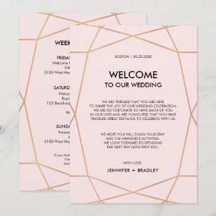 Carte de bienvenue de mariage en rose gold géométr
