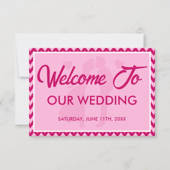 Carte de bienvenue de mariage rose moderne à chevr (Devant)