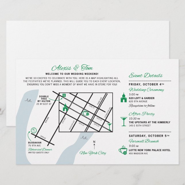 Carte de bienvenue du week-end mariage - PERSONNAL (Devant / Derrière)