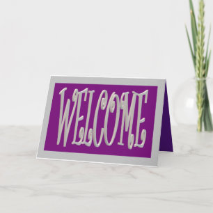 Carte de bienvenue grise et violette avec texte