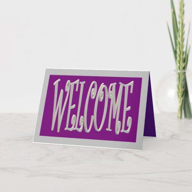 Carte de bienvenue grise et violette avec texte (Devant)