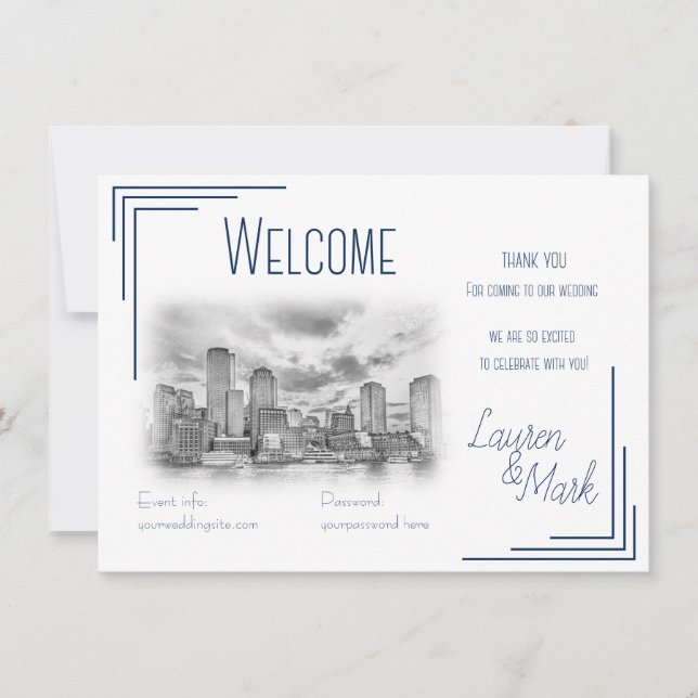 Carte de bienvenue Mariage Boston Skyline pour les (Devant)