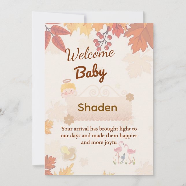 🍂 Carte de bienvenue personnalisée pour bébé d'au (Devant)
