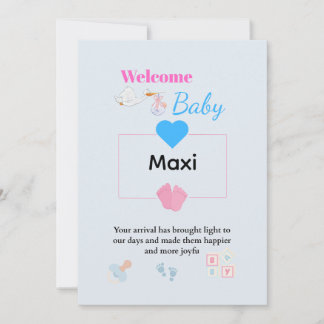 Carte de bienvenue pour bébé bleu mignonne | Nouve
