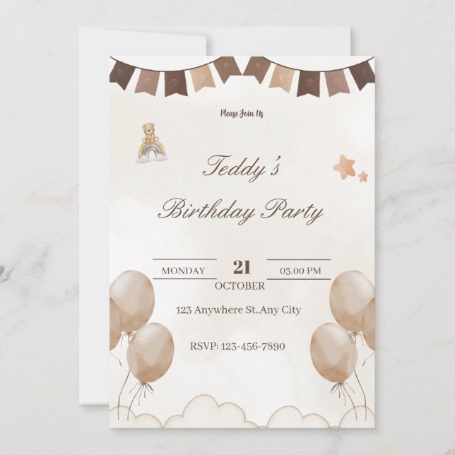 Carte de bienvenue pour l'anniversaire de Teddy Be (Devant)