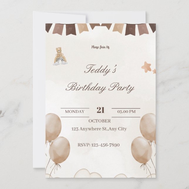 Carte de bienvenue pour l'anniversaire de Teddy Be (Devant)