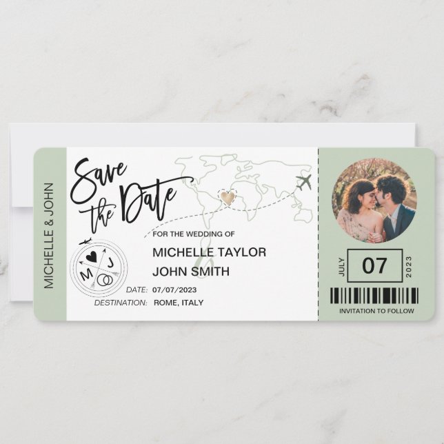 Carte de billet d'avion simple pour sauver la date (Devant)