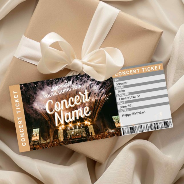 Carte de billet de concert surprise pour un événem (Surprise Concert Ticket Printable)