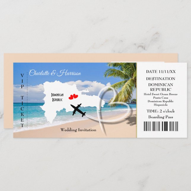 Carte de billet Destination Mariage République Dom (Devant / Derrière)