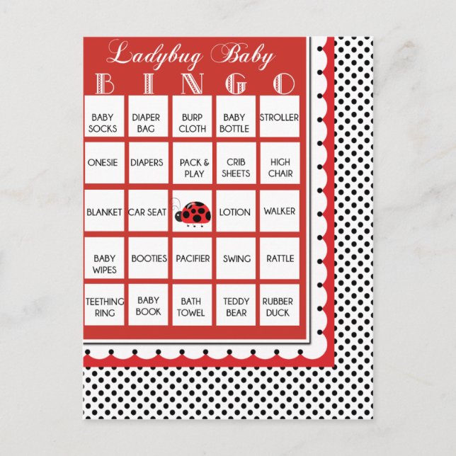Carte de Bingo Baby shower À petits pois Ladybug 2 (Devant)
