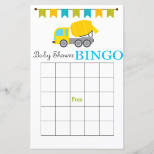 Carte de bingo baby shower de mélangeur de béton
