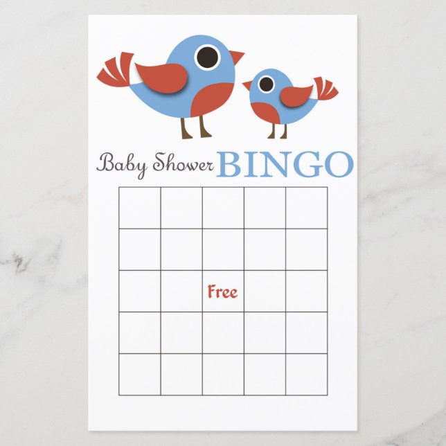 Carte de bingo baby shower d'oiseaux (Devant)