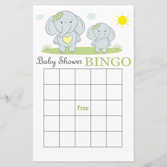 Carte de bingo baby shower éléphant bleu (Devant)
